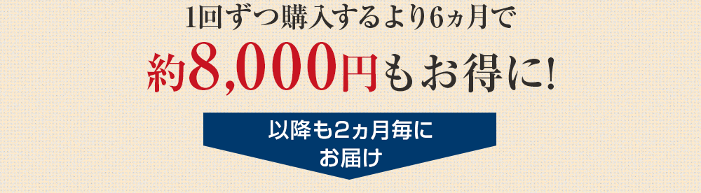 1回ずつ購入するより6ヵ月で約8,000円もお得に!