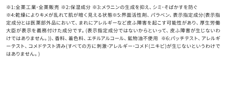 ※1:全薬工業･全薬販売 ※2:保湿成分 ※3:メラニンの生成を抑え、シミ･そばかすを防ぐ