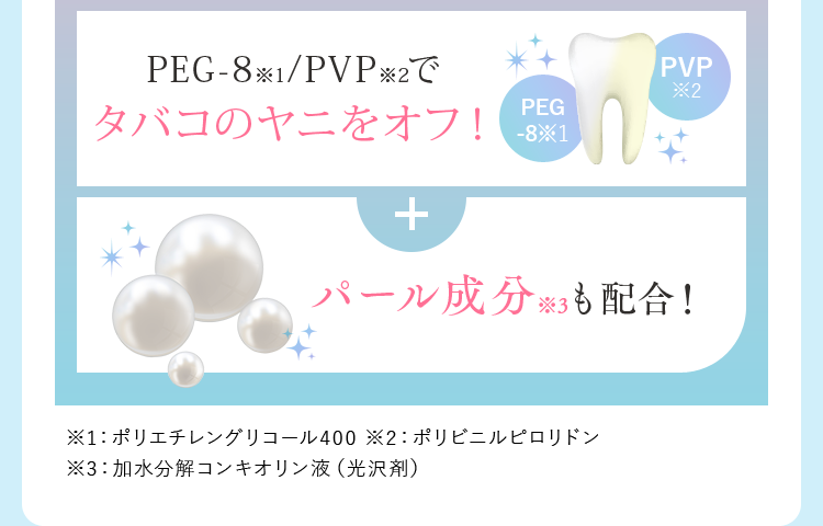PEG-8※1/PVP※2でタバコのヤニをオフ！